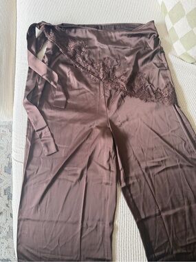 PrettyLittleThing Chocolate Satin Wide-Leg Wrap Pants